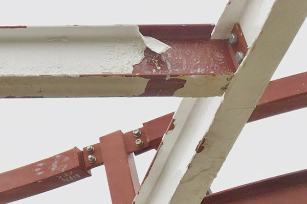 An image of a steel bar were the protective coating has failed